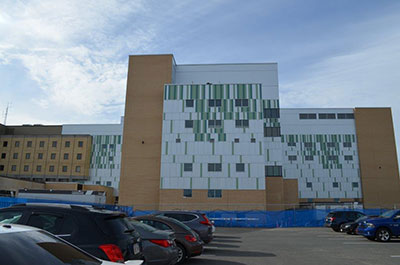 Outside view of the expansion of the Chaleur Regional Hospital