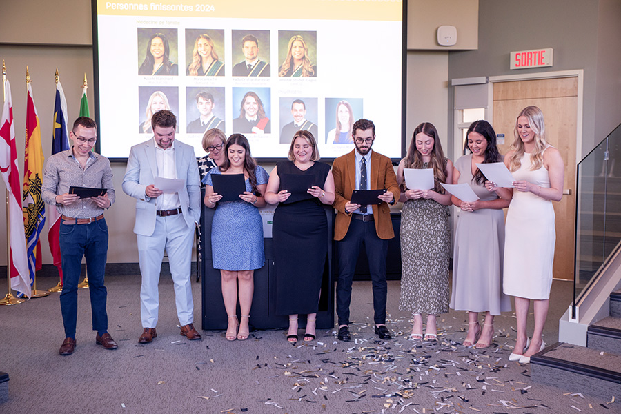 The most recent graduates of New Brunswick's Specialized Psychiatry Training Program and Francophone Family Medicine Training Program at the recognition ceremony. 